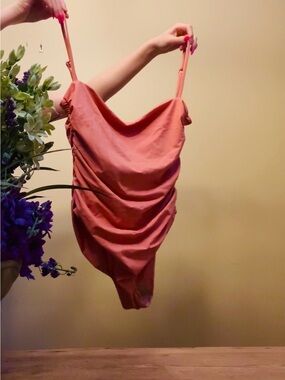 Never Worn Belle Coral-Colored Ruched One-Piece Swimsuit in Size XXL